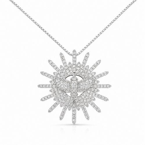 Colar Divino Espírito Santo Zircônia Cristal Banhado a Prata