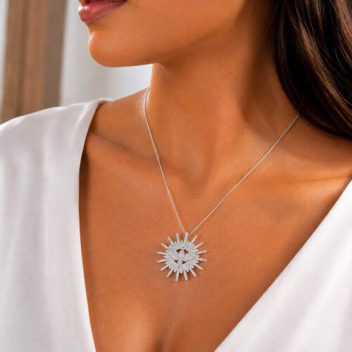 Colar Divino Espírito Santo Zircônia Cristal Banhado a Prata