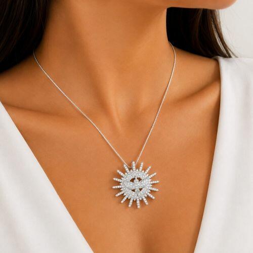 Colar Divino Espírito Santo Zircônia Cristal Banhado a Prata