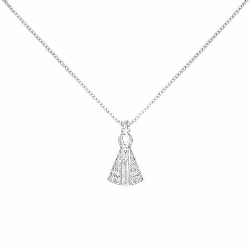 Choker Nossa Senhora Aparecida Zirc�nia Cristal Banhado a Prata