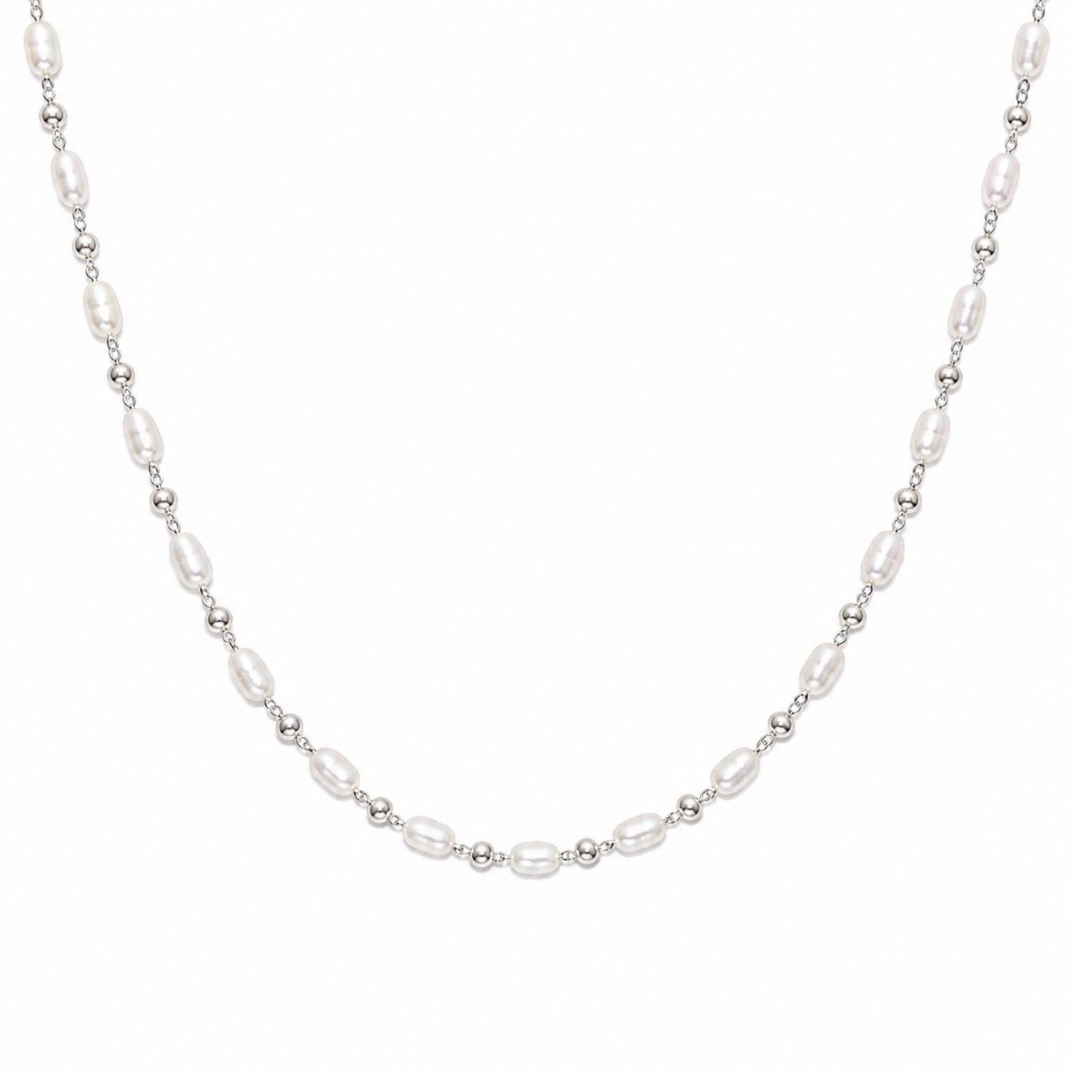 Choker Pérola com Bola Lisa Banhado a Prata