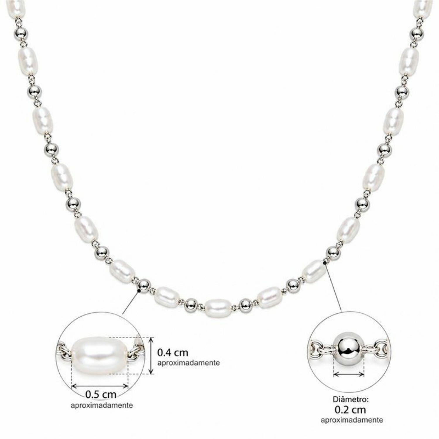 Choker Pérola com Bola Lisa Banhado a Prata