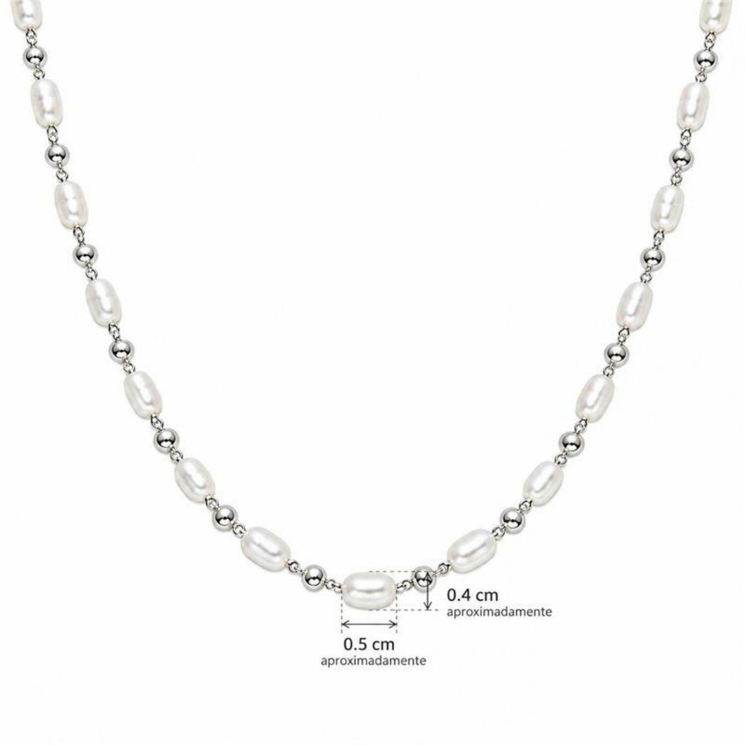 Choker Pérola com Bola Lisa Banhado a Prata