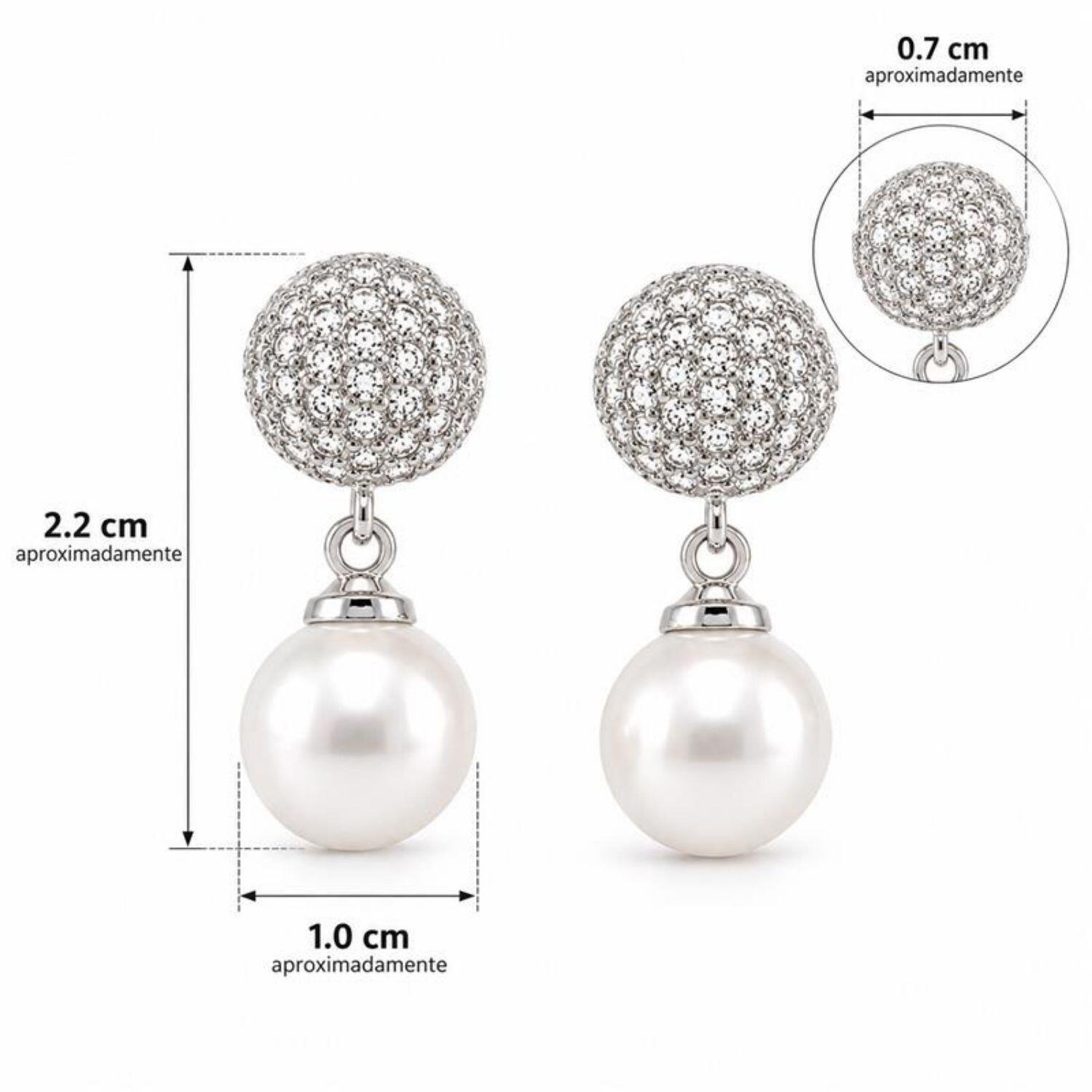Brinco Meia Bola Micro Zircônia Cristal com Pérola Banhado a Prata