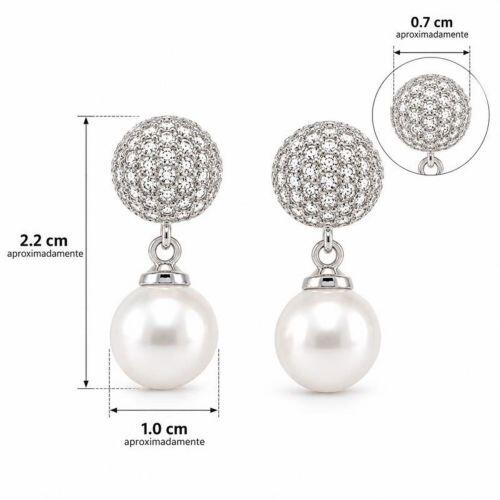 Brinco Meia Bola Micro Zircônia Cristal com Pérola Banhado a Prata