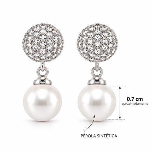 Brinco Meia Bola Micro Zircônia Cristal com Pérola Banhado a Prata