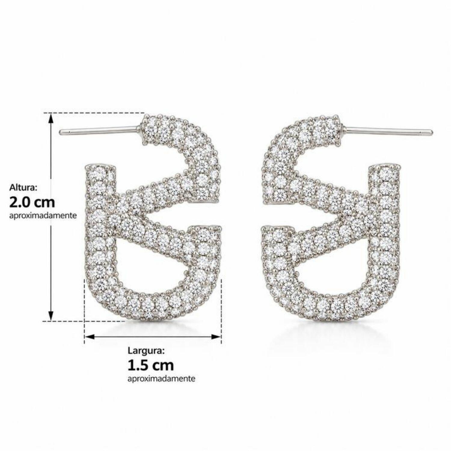 Brinco Retangular com V Micro Zircônia Cristal Banhado a Prata