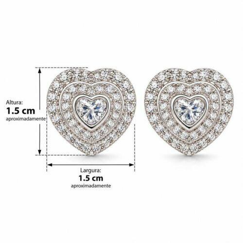 Brinco Cora��o com 2 Fileiras Zirc�nia Cristal Banhado a Prata