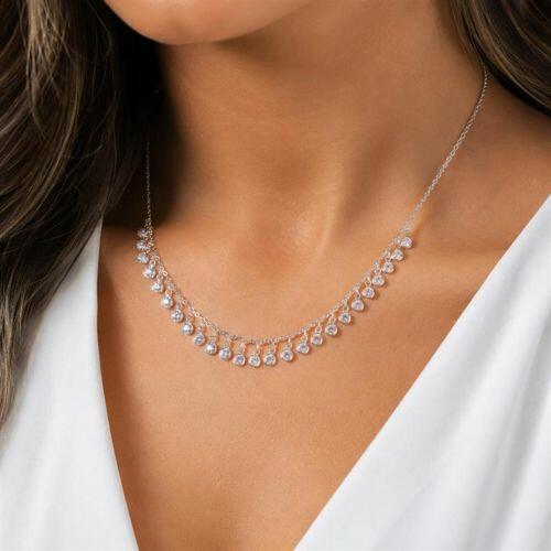 Colar Elo Portugu�s com Pontos de Luz Zirc�nia Cristal Banhado a Prata