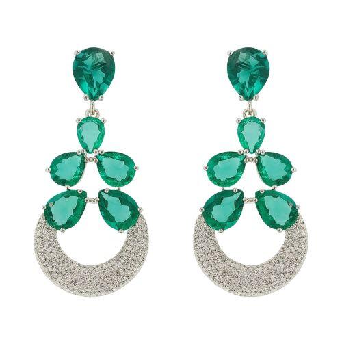 Brinco Luxury 6 Gotas Zirc�nia Turmalina e Cristal Banhado a Prata
