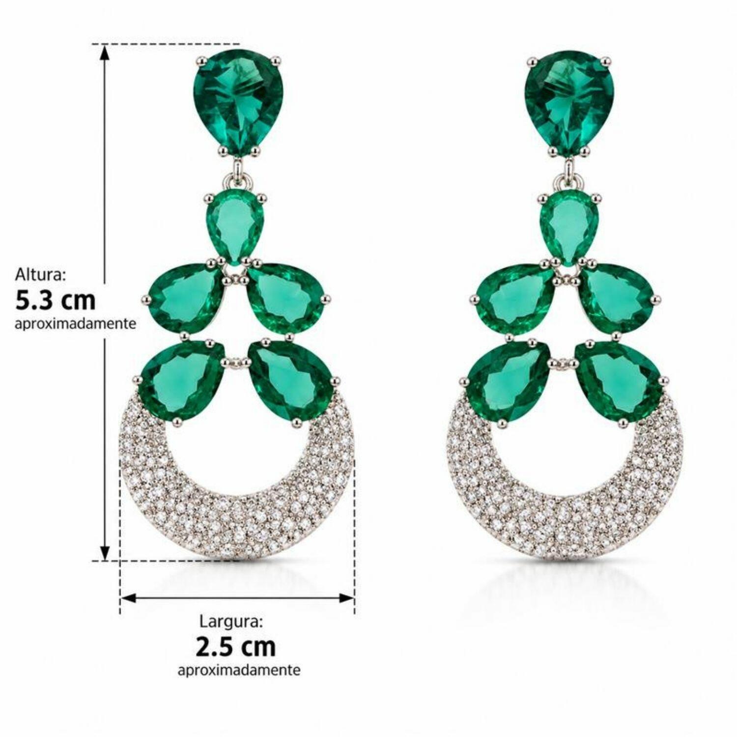 Brinco Luxury 6 Gotas Zircônia Turmalina e Cristal Banhado a Prata