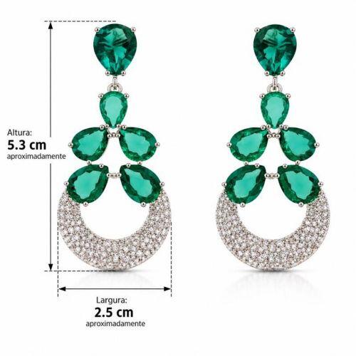 Brinco Luxury 6 Gotas Zircônia Turmalina e Cristal Banhado a Prata
