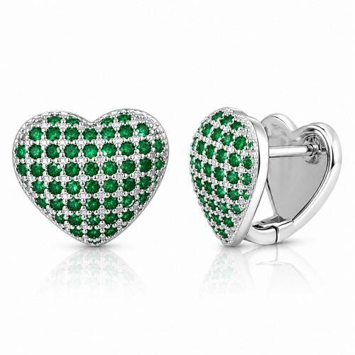 Brinco Argola Cora��o Micro Zirc�nia Esmeralda Banhado a Prata