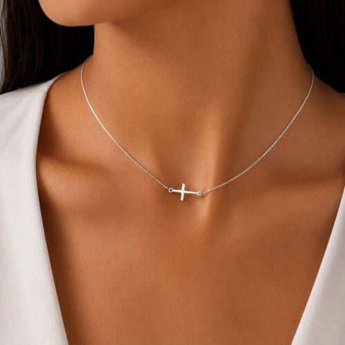 Choker Cruz Deitada Lisa Banhado a Prata