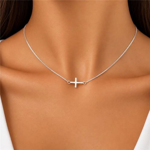 Choker Cruz Deitada Lisa Banhado a Prata