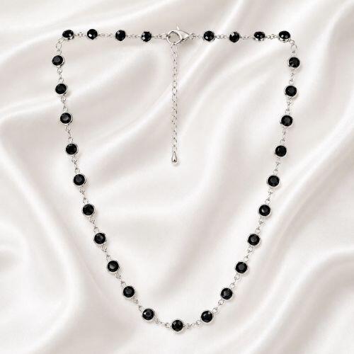 Colar Cristal Negro Redondo Banhado a Prata
