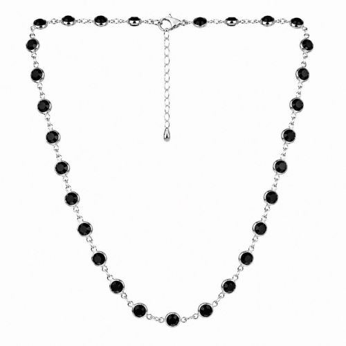 Colar Cristal Negro Redondo Banhado a Prata