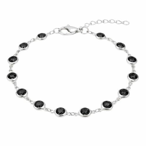 Pulseira Cristal Negra Redondo Banhado a Prata