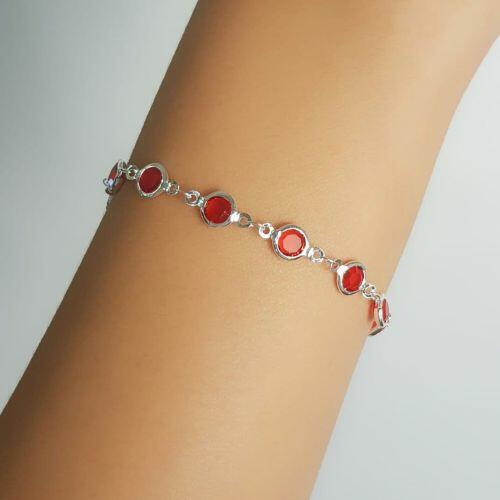 Pulseira Cristal Rubi Redondo Banhado a Prata