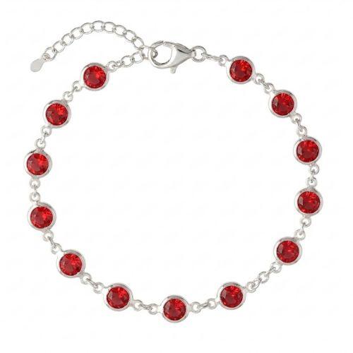 Pulseira Cristal Rubi Redondo Banhado a Prata