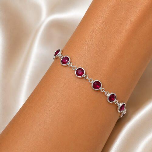 Pulseira Cristal Rubi Redondo Banhado a Prata