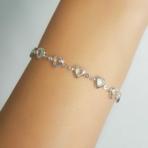 Pulseira Cora��o Cristal Banhado a Prata
