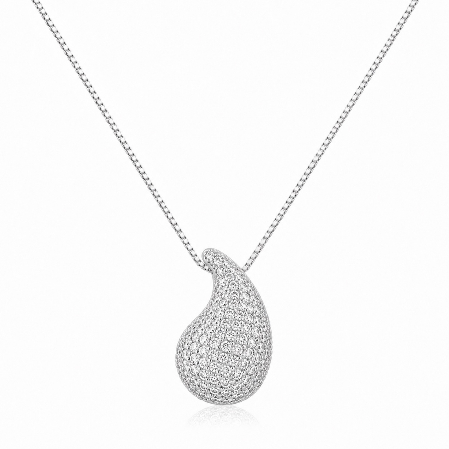 Colar Gota Bold Abaulada Micro Zircônia Cristal Banhado a Prata