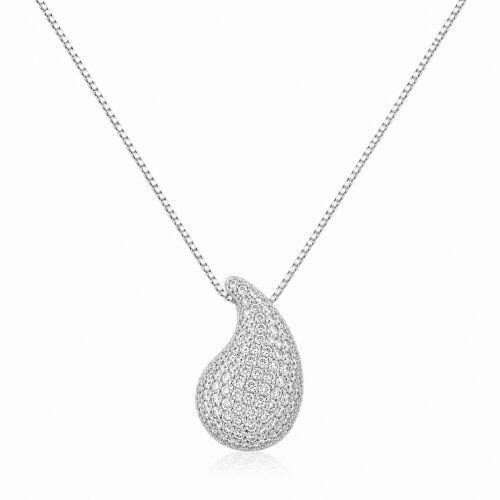 Colar Gota Bold Abaulada Micro Zirc�nia Cristal Banhado a Prata