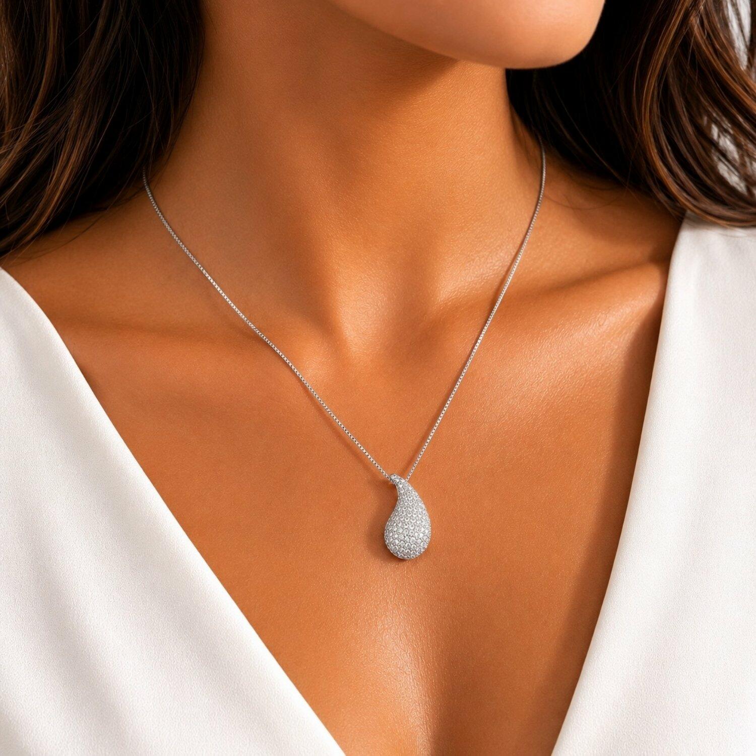 Colar Gota Bold Abaulada Micro Zircônia Cristal Banhado a Prata