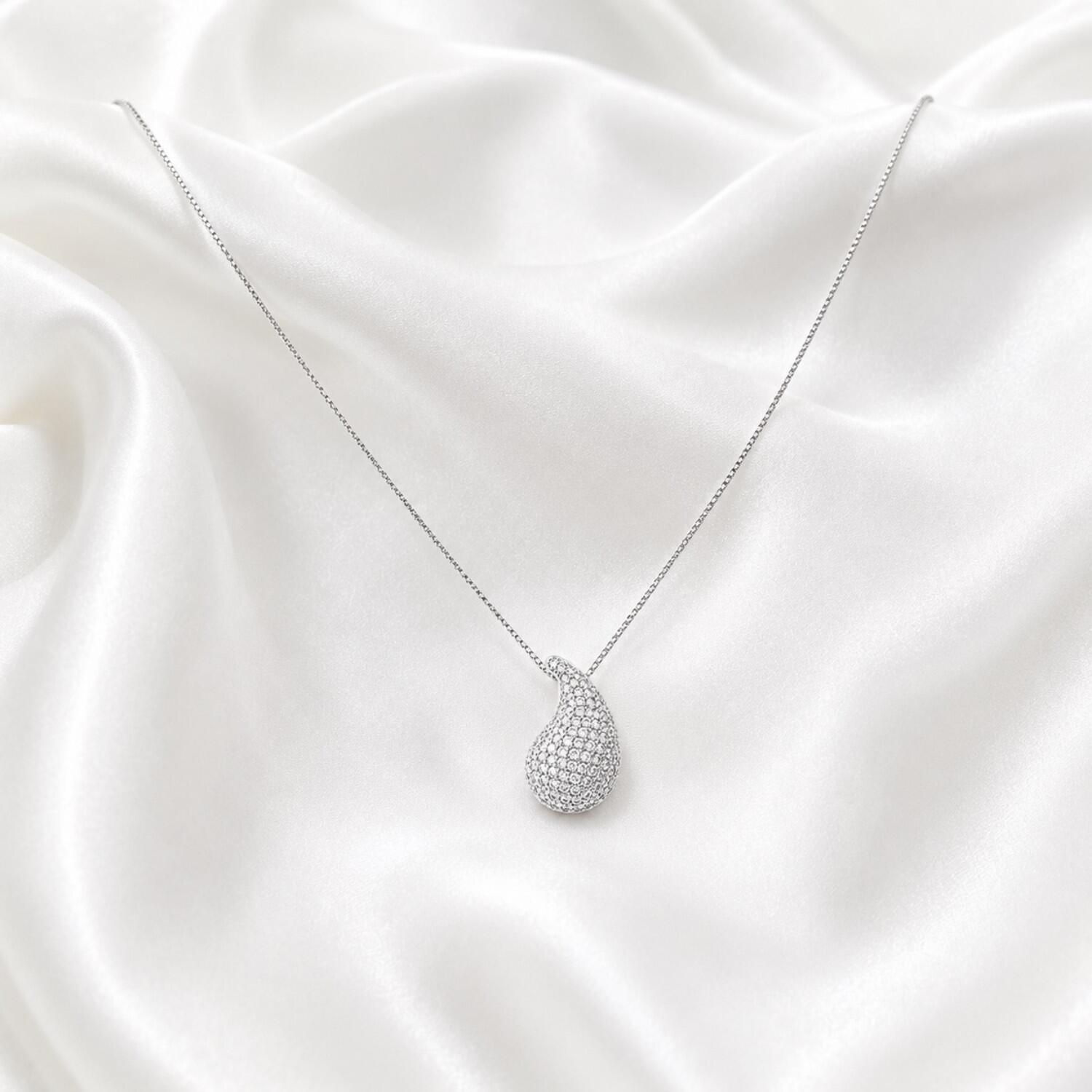 Colar Gota Bold Abaulada Micro Zircônia Cristal Banhado a Prata