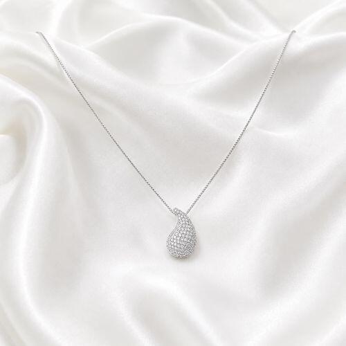 Colar Gota Bold Abaulada Micro Zircônia Cristal Banhado a Prata