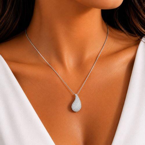 Colar Gota Bold Abaulada Micro Zircônia Cristal Banhado a Prata