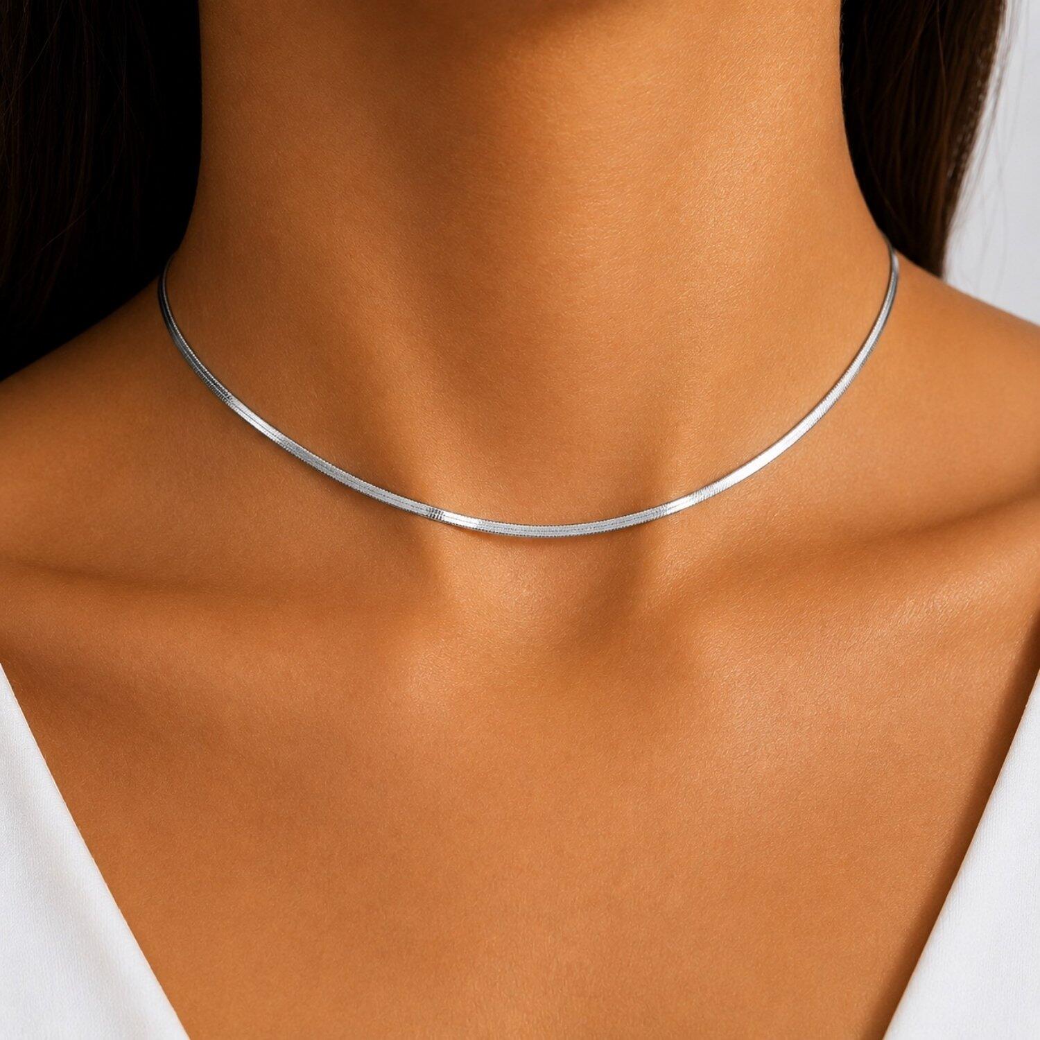 Choker Laminada 0.3 cm Banhado a Prata