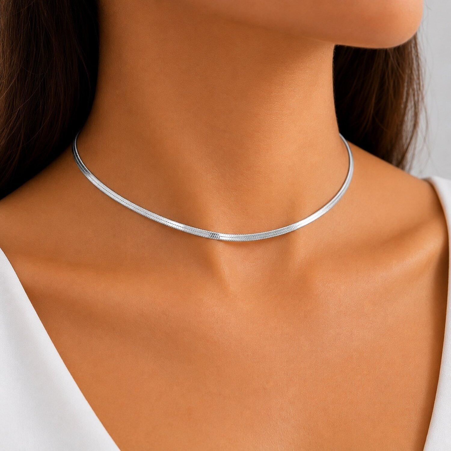 Choker Laminada 0.3 cm Banhado a Prata