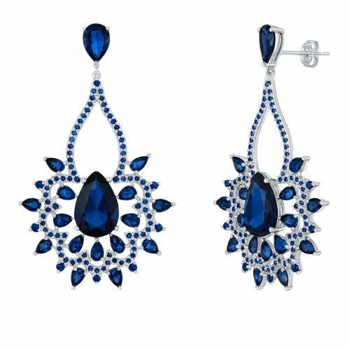 Brinco Luxury Gotas Zirc�nia Azul Safira Banhado a Prata