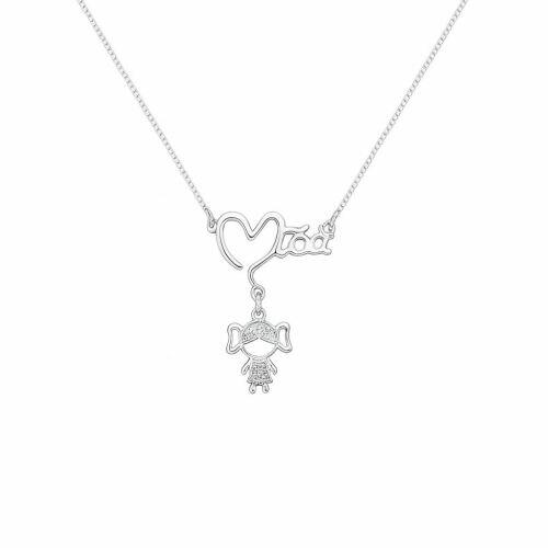 Colar M�e com Filho Menina Zirc�nia Cristal Banhado a Prata