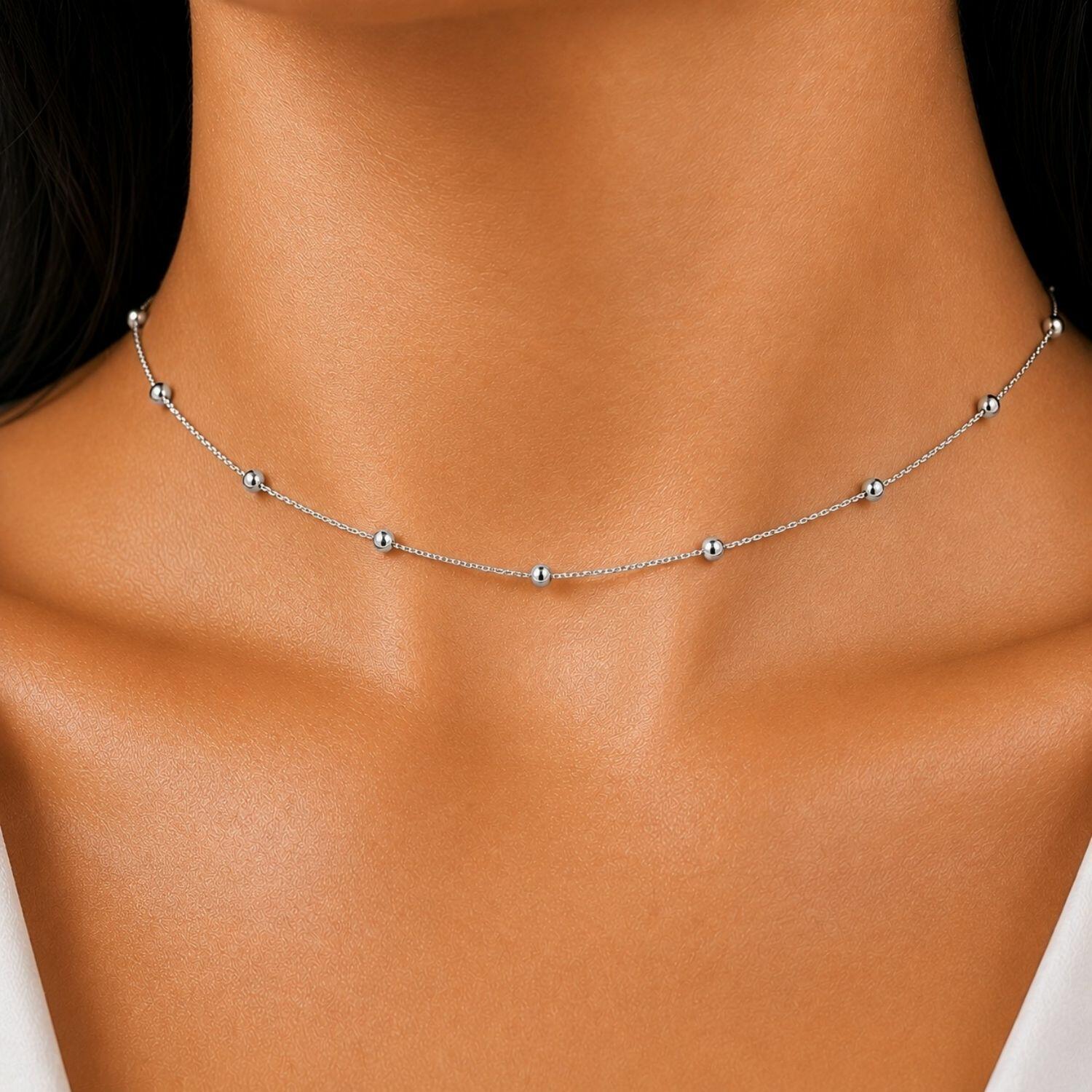 Choker Bolas Lisas 0.3 cm Banhado a Prata