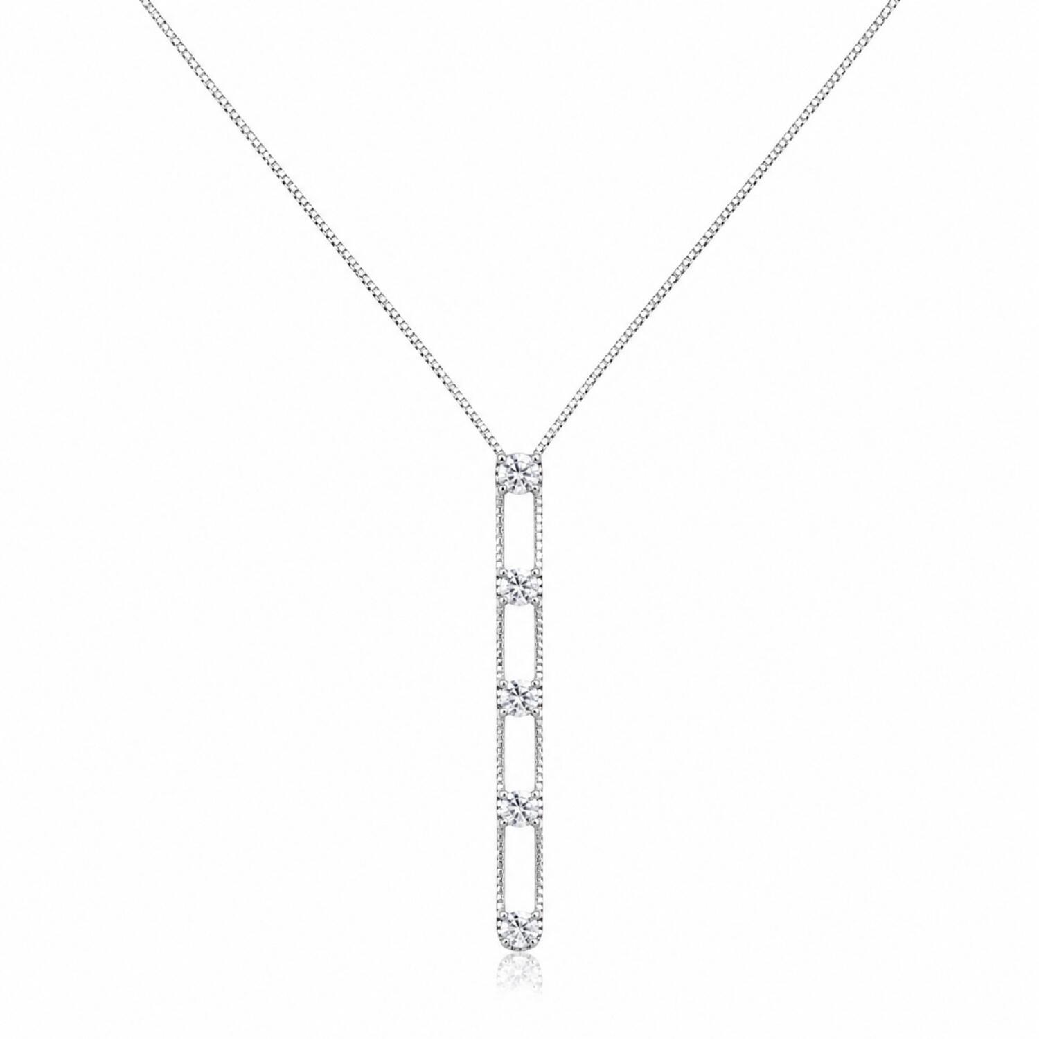 Colar Gravatinha com 5 Pontos de Luz Zircônia Cristal Banhado a Prata
