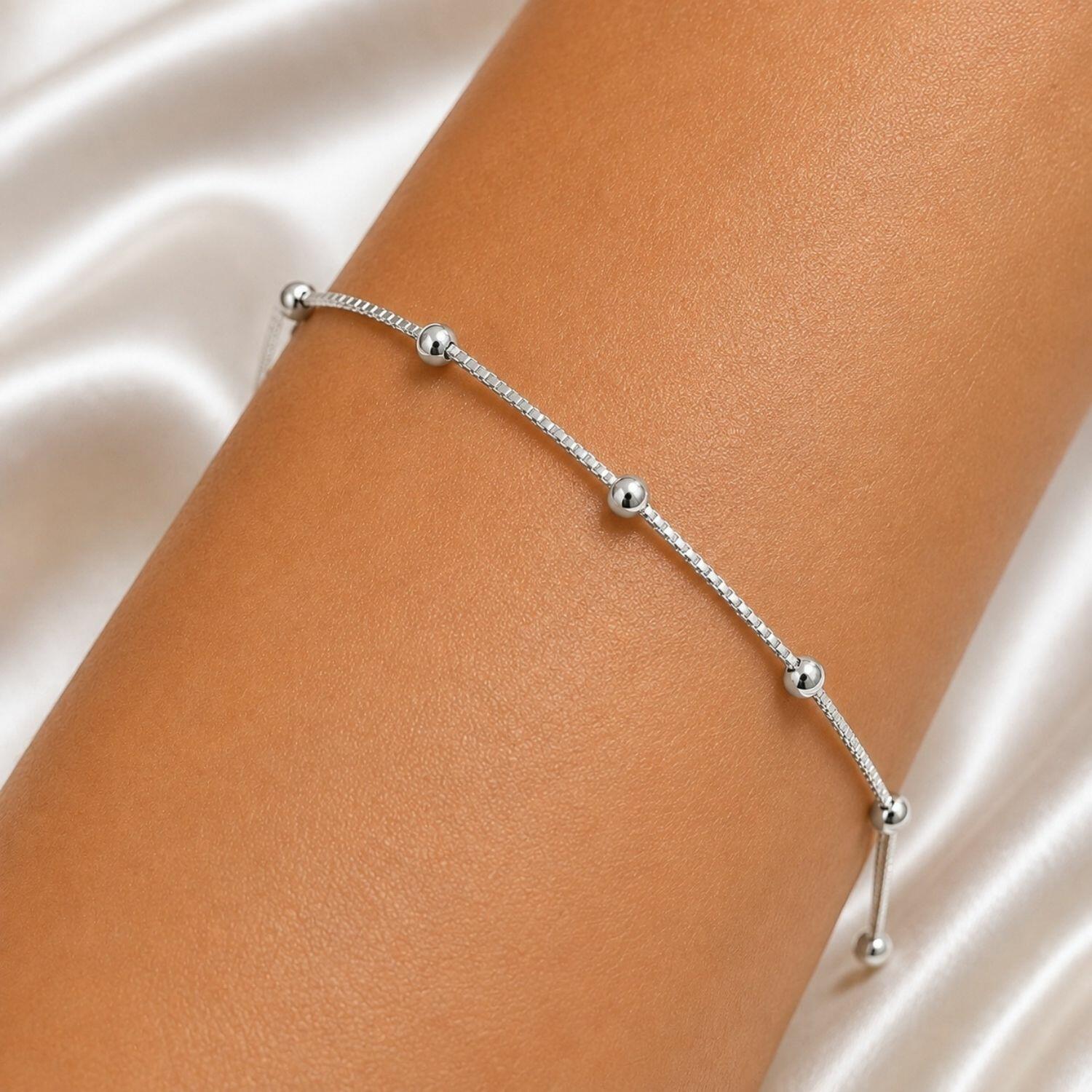 Pulseira Bolas Lisa Banhado a Prata