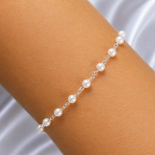 Pulseira P�rola Banhado a Prata