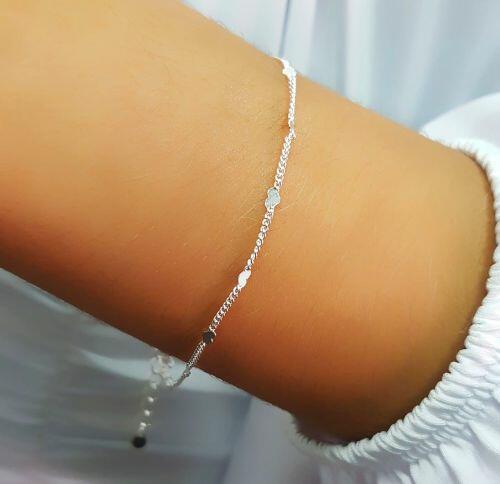 Pulseira Mini Cora��es Banhado a Prata