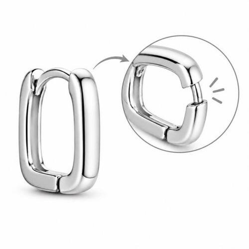 Brinco Trio Argola Retangular Liso Banhado a Prata