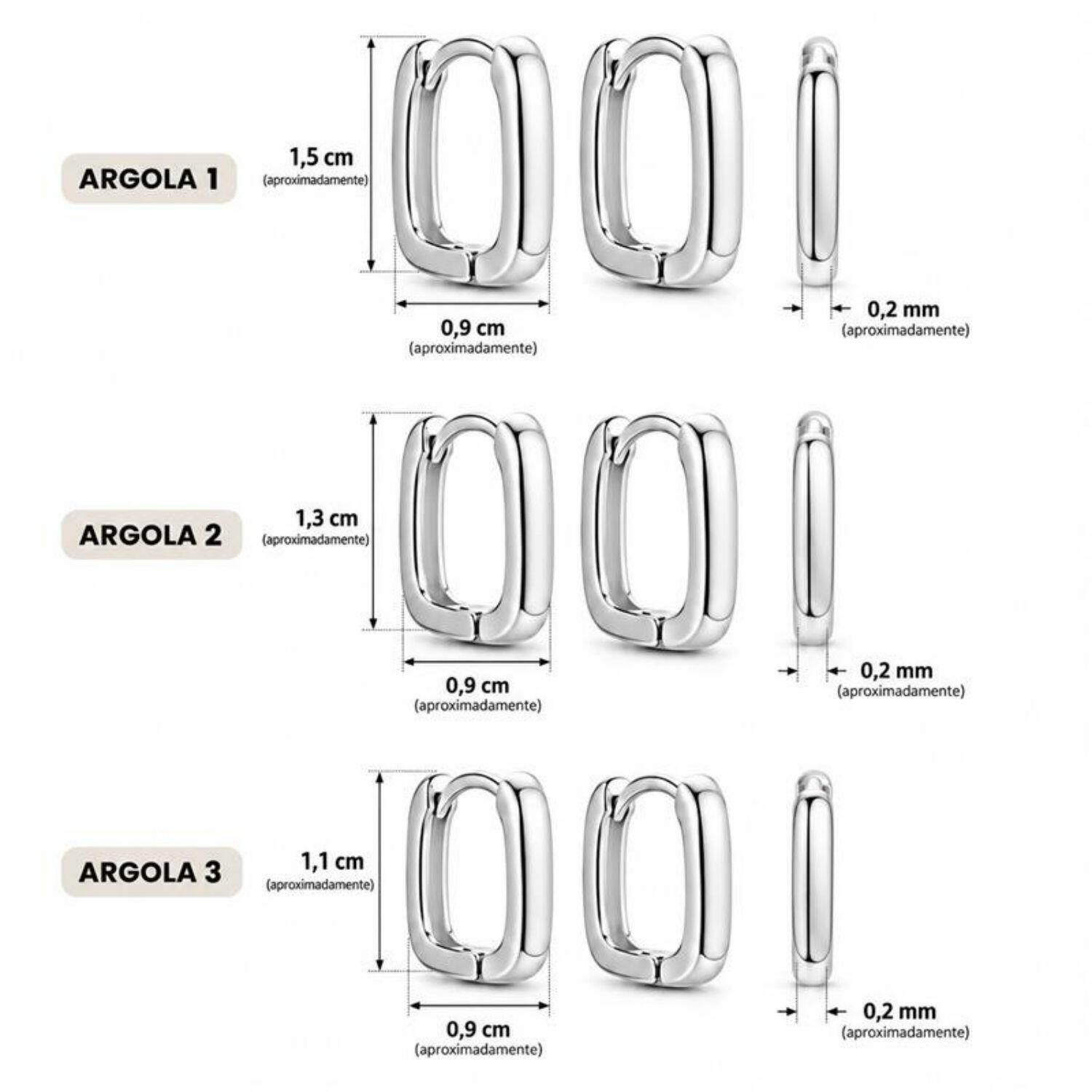 Brinco Trio Argola Retangular Liso Banhado a Prata