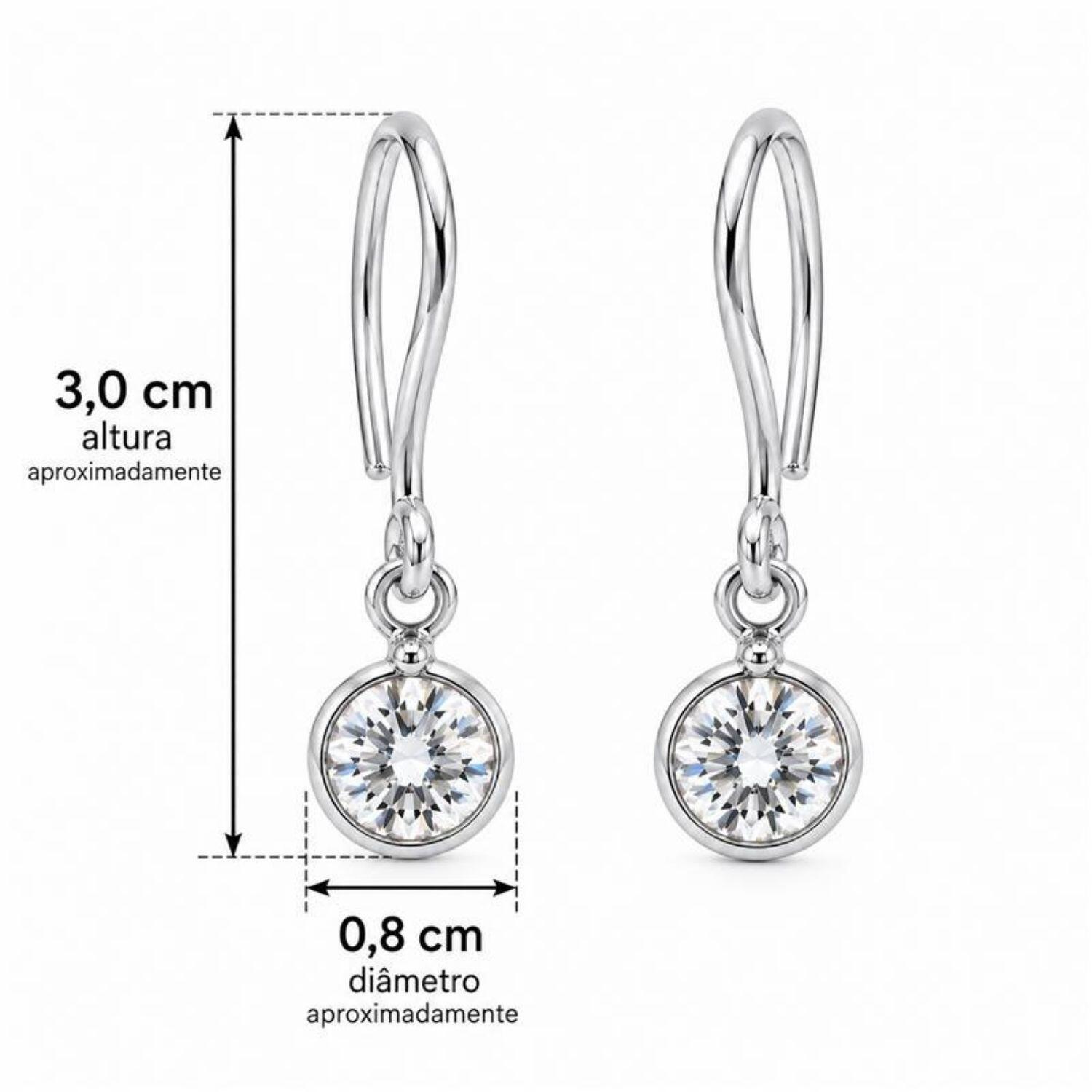 Brinco Anzol Ponto de Luz Zircônia Cristal Banhado a Prata