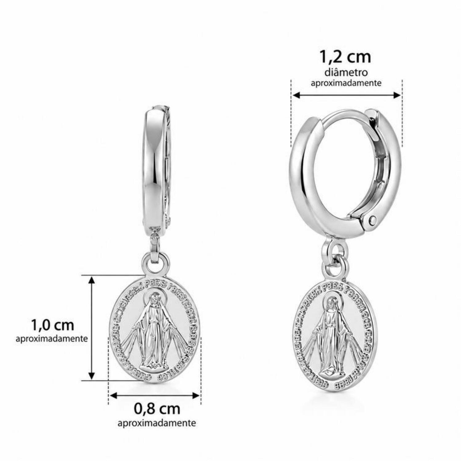 Brinco Argola Nossa Senhora Milagrosa Banhado a Prata