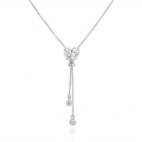 Colar Gravatinha Regul�vel Cora��o Zirc�nia Cristal Banhado a Prata