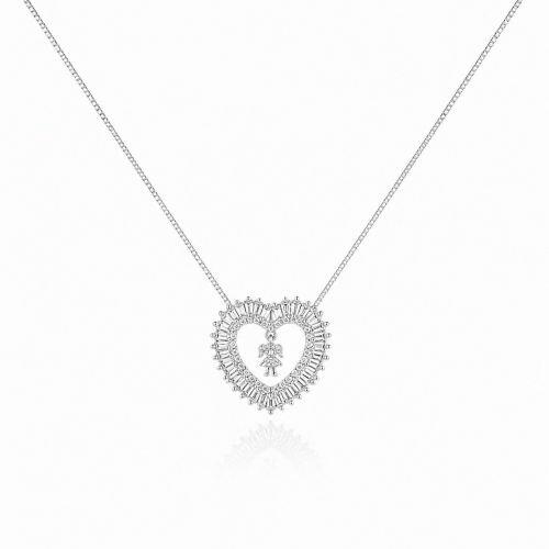 Colar Cora��o com 1 Menina Zirc�nia Baguette Cristal Banhado a Prata