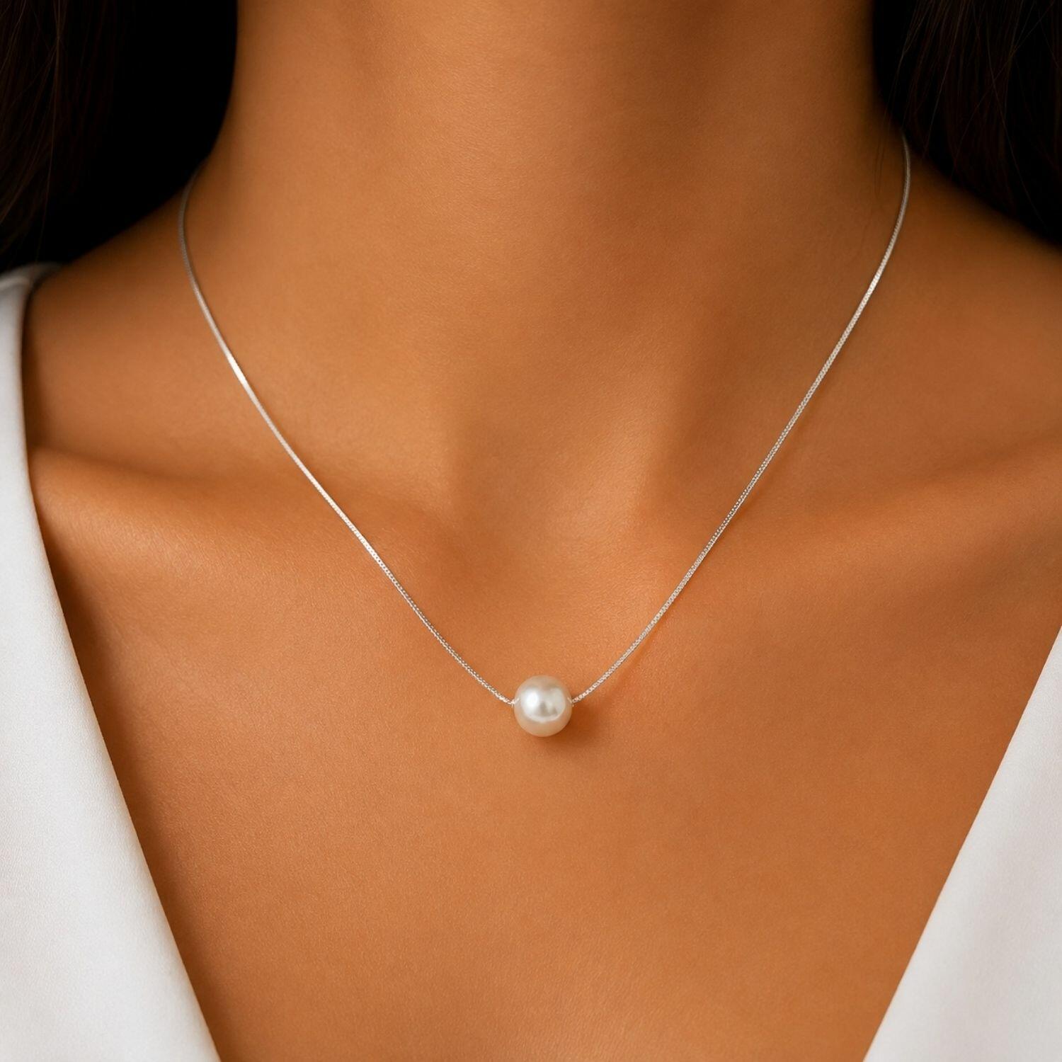 Colar Pérola 0.8 cm Banhado em Prata