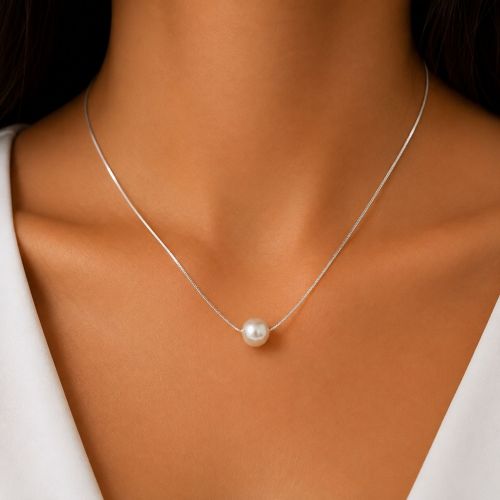 Colar Pérola 0.8 cm Banhado em Prata
