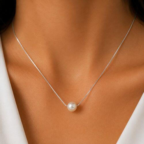 Colar P�rola 0.8 cm Banhado em Prata